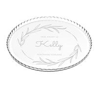 Maverton Glass Cake Stand with engraving - Personalised Round Cake Board - Birthday Gift for Women - Gift for Baking Lover - Dessert Holder - Leaves