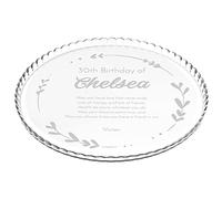 Maverton Glass Cake Stand with engraving - Personalised Round Cake Board - Birthday Gift for Women - Gift for Baking Lover - Dessert Holder - Wishes