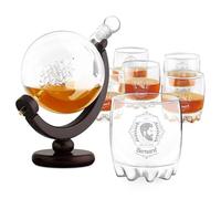 Maverton Globe Decanter with 6 Etched Glasses, Brother | Customized Whiskey Present, Decorative Bourbon Carafe with Ship Inside, Birthday Gift for Man, Engraved Whiskey Gift