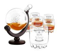 Maverton Globe Decanter with 6 Etched Glasses - Customized Whiskey Present - Decorative Bourbon Carafe with Ship Inside - Birthday Gift for Man - Engraved Whiskey Gift - Drink