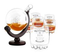 Maverton Globe Decanter with 6 Etched Glasses, Engraved Whiskey Gift, Drink | Customized Whiskey Present, Decorative Bourbon Carafe with Ship Inside, Birthday Gift for Man