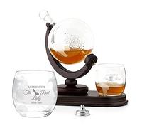 Maverton Globe Whiskey Decanter Set with 2 Glasses - Gift for Couples - 850ml Carafe with 300ml Personalised Glasses - Present for Parents - Ideal