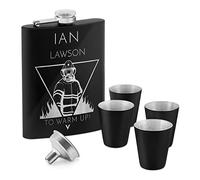 Maverton Hip Flask with Funnel for Man - Engraved Matt Pocket Flask for Liquor - for Father’s Day - Stainless Steel Flask with 4 Cups - Customised Gadget for him - for Birthday - Fireman