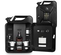 Maverton Jerry Can Whisky Mini Bar - Elegant Camping Accessories - Black 20L with Key Lock- Engraving - Metal Cups, Bottle Opener - Hip Flask included for Man- Woman - Best Man - Friend - Dad