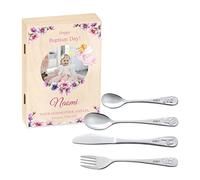 Maverton Kids Silverware in a Wooden Box - Personalised Animals Cutlery Set - Stainless Steel Engraved Utensil Set - for Girls - Magic