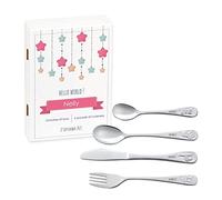 MAVERTON Kids Silverware in a Wooden Box - Personalised Animals Cutlery Set - Stainless Steel Engraved Utensil Set - for Girls - Stars