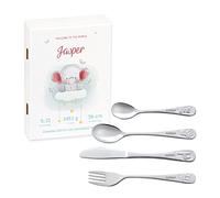 MAVERTON Kids Silverware in a Wooden Box - Personalised Animals Cutlery Set - Stainless Steel Engraved Utensil Set - for Boys - Elephant