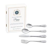 MAVERTON Kids Silverware in a Wooden Box - Personalised Animals Cutlery Set - Stainless Steel Engraved Utensil Set - for Girls - Cross