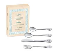 Maverton Kids Silverware in a Wooden Box - Personalised Animals Cutlery Set - Stainless Steel Engraved Utensil Set - for Boys - Green