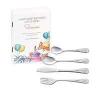 MAVERTON Kids Silverware in a Wooden Box - Personalised Animals Cutlery Set - Stainless Steel Engraved Utensil Set - for Boys - Birthday Party