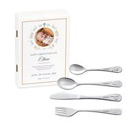 MAVERTON Kids Silverware in a Wooden Box - Personalised Animals Cutlery Set - Stainless Steel Engraved Utensil Set - for Boys - Leaves