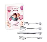 MAVERTON Kids Silverware in a Wooden Box - Personalised Animals Cutlery Set - Stainless Steel Engraved Utensil Set - for Girls - Wonderland