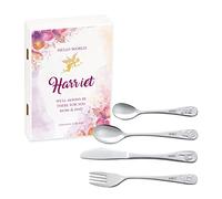 MAVERTON Kids Silverware in a Wooden Box - Personalised Animals Cutlery Set - Stainless Steel Engraved Utensil Set - for Girls - Fairy