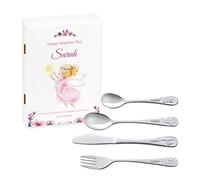 MAVERTON Kids Silverware in a Wooden Box - Personalised Animals Cutlery Set - Stainless Steel Engraved Utensil Set - for Girls - Angel