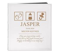 Maverton Medium-Sized White Photo Book for kid - Personalised Faux Leather Cover - 33x30cm Album - 30 Pages - Newborn Baby Present - Baby Shower - Birthday gift - 1st Bday