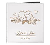 Maverton Medium - Sized White Photo Book - Personalised Faux Leather Cover - 33x30cm Scrapbook with Photographs - 30 Pages - Brilliant Couple Present - Birds