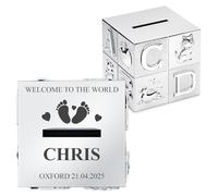 Maverton Money Saving Tin - Kids Money Box - Personalised Cash Box for Saving - Coin Bank with engraving for Birthday - Cute Unbreakable Mini Safe with Alphabet and Animal Print - Welcome