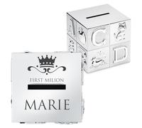 Maverton Money Saving Tin, Personalised Cash Box for Saving, Milion | Kids Money Box, Coin Bank with engraving for Birthday, Cute Unbreakable Mini Safe with Alphabet and Animal Print