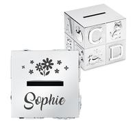 Maverton Money Saving Tin, Personalised Cash Box for Saving, Name | Kids Money Box, Coin Bank with engraving for Birthday, Cute Unbreakable Mini Safe with Alphabet and Animal Print