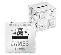 Maverton Money Saving Tin, Personalised Cash Box for Saving, Party | Kids Money Box, Coin Bank with engraving for Birthday, Cute Unbreakable Mini Safe with Alphabet and Animal Print