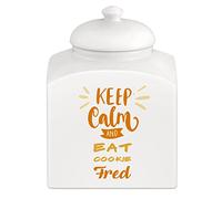 Maverton Overprinted Cookie Jar for man - Kitchen Container with Lid - Ceramic Candy Container for Birthday - Storage Jar for Biscuits - Accessory for him - Solid Food Storage - CALM