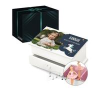 Maverton Personalised Ballerina Box for Little Princess - Treasure Drawer for Women - Wooden Jewellery Organiser with Your Photo - White Birthday Gift for Her - Dreams