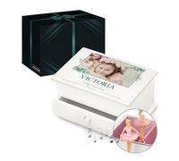 Maverton Personalised Ballerina Treasure Box - Wooden Jewellery Box With Your Photo - White Organiser For Birthday For Her - Natural