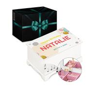 Maverton Personalised Ballet Dancer Box with Hand Crank - Jewellery Music Box for Girls - White Wooden Case with Mirror - Overprinted Box for Birthday - Musical Box for her - Party