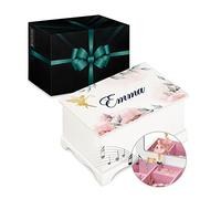 Maverton Personalised Ballet Dancer Box with Hand Crank - Jewellery Music Box for Girls - White Wooden Case with Mirror - Overprinted Box for Birthday - Musical Box for her - Magic
