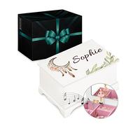 Maverton Personalised Ballet Dancer Box with Hand Crank - Jewellery Music Box for Girls - White Wooden Case with Mirror - Overprinted Box for Birthday - Musical Box for her - Dream