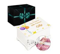 Maverton Personalised Ballet Dancer Box with Hand Crank - Jewellery Music Box for Girls - White Wooden Case with Mirror - Overprinted Box for Birthday - Musical Box for her - Balloon