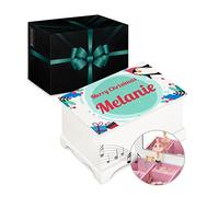 Maverton Personalised Ballet Dancer Music Box for Woman - Jewellery Treasure Box for Girls - White Wooden Case with Mirror - for Birthday - Overprinted Storage Box for her - Pengiun