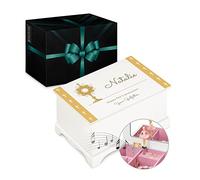 Maverton Personalised Ballet Dancer Music Box for Woman - Jewellery Treasure Box for Girls - White Wooden Case with Mirror - for Birthday - Overprinted Storage Box for her - Gold