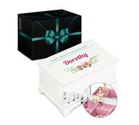 Maverton Personalised Ballet Dancer Music Box for Woman - Jewellery Treasure Box for Girls - White Wooden Case with Mirror - for Birthday - Overprinted Storage Box for her - Nature