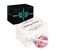 Maverton Personalised Ballet Dancer Music Box for Woman - Jewellery Treasure Box for Girls - White Wooden Case with Mirror - for Birthday - Overprinted Storage Box for her - Garden
