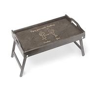 Maverton Personalised Bed Tray for Couples - Portable Wooden Breakfast Table - Grey - Foldable Legs - Elegant Gift for Parents - for Anniversary - Honey