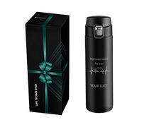 Maverton Personalised Black Travel Mug - Insulated Coffee Mug for Man - Thermal Mug with Spill-Proof Lid for him - Stainless Steel Drinking Cup with Opening - for Birthday - Travel Mug for Men - Beat