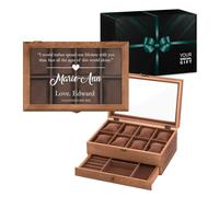 Maverton Personalised Brown Watch box for women - Box with a drawer - Watch organiser with engraving - For Birthday - 8 watches display box for anniversary - Customised Watch Case - Love