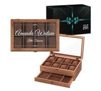 Maverton Personalised Brown Watch box for women - Box with a drawer - Watch organiser with engraving - For Birthday - 8 watches display box for anniversary - Customised Watch Case - Treasure