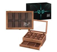 Maverton Personalised Brown Watch box for women - Box with a drawer - Watch organiser with engraving - For Birthday - 8 watches display box for anniversary - Customised Watch Case - Initials