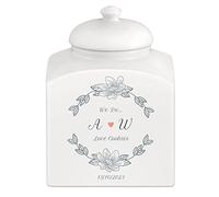 Maverton Personalised Cookie Jar for couple - Ceramic Storage with Lid - Ceramic Candy Container for Wedding - Biscuits Storage Jar for Anniversary - Home Accessory for pair - WREATH