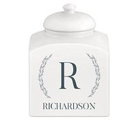 Maverton Personalised Cookie Jar for couple - Ceramic Storage with Lid - Ceramic Candy Container for Wedding - Biscuits Storage Jar for Anniversary - Home Accessory for pair - INITIAL