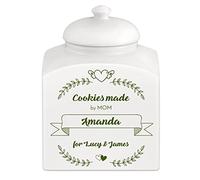 Maverton Personalised Cookie Jar for couple - Ceramic Storage with Lid - Ceramic Candy Container for Wedding - Biscuits Storage Jar for Anniversary - Home Accessory for pair - PLANTS
