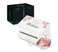 Maverton Personalised Music Ballerina Box for woman - Box with Drawer for lady - Wooden Jewellery Box with customisation - Overprinted White Organiser for Birthday for her - Peony