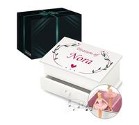 Maverton Personalised Music Ballerina Box for woman - Box with Drawer for lady - Wooden Jewellery Box with customisation - Overprinted White Organiser for Birthday for her - Treasure