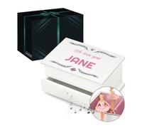 Maverton Personalised Music Ballerina Box for woman - Box with Drawer for lady - Wooden Jewellery Box with customisation - Overprinted White Organiser for Birthday for her - Love