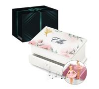Maverton Personalised Music Ballerina Box for woman - Box with Drawer for lady - Wooden Jewellery Box with customisation - Overprinted White Organiser for Birthday for her - Fairy