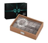 Maverton Personalised Watch Box for Men - Wooden Watch Case with Engraved Personal Glass Lid - Stylish Elegant Watch Holder for 12 Watches - A Gift for Men on Birthday - 25th Birthday