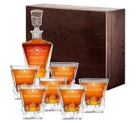 Maverton Personalised Whiskey Decanter and 6 Glasses for Man - Elegant Whisky Set for him - Ice Cubes Model - Stylish barware for Birthday - for Whisky connoisseurs - Eagle