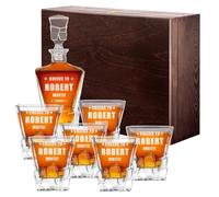 Maverton Personalised Whiskey Decanter and 6 Glasses for Man - Elegant Whisky Set for him - Ice Cubes Model - Stylish barware for Birthday - for Whisky connoisseurs - Cheers